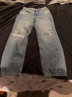 Zara Light Blue Distressed Relaxed Jeans